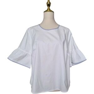 J.Crew Tipped Button-Back Bell-Sleeve 100% Cotton Top NWT Size 14